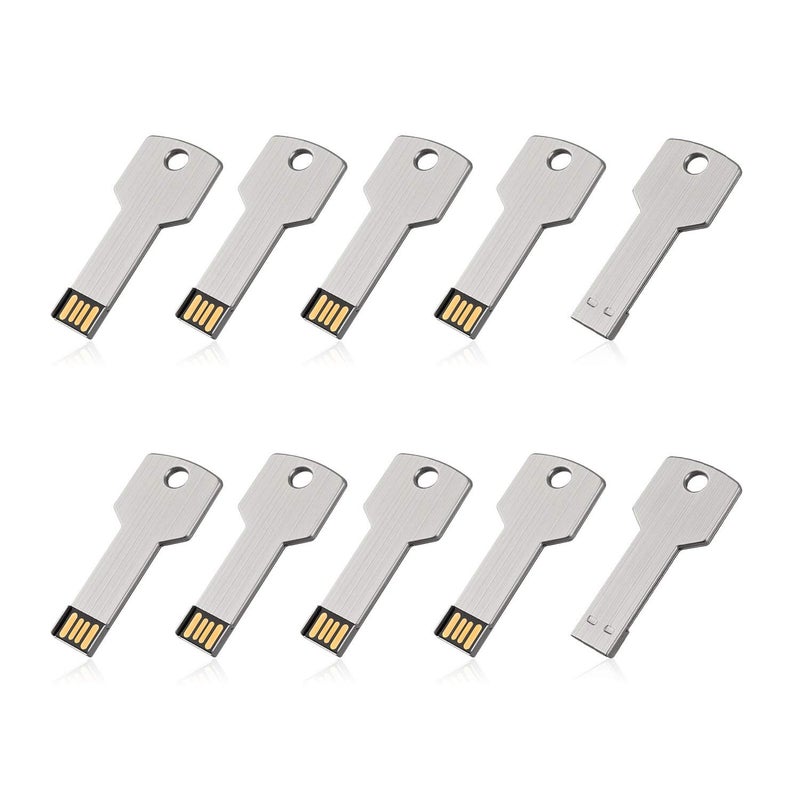 RAOYI 10 عبوة 2GB فلاش USB USB 2.0 مفتاح معدني على شكل ذاكرة فلاش ميموري ستك قلم فلاش - فضي - Image 1
